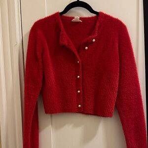 Faith & Zoe Red Fuzzy Cardigan